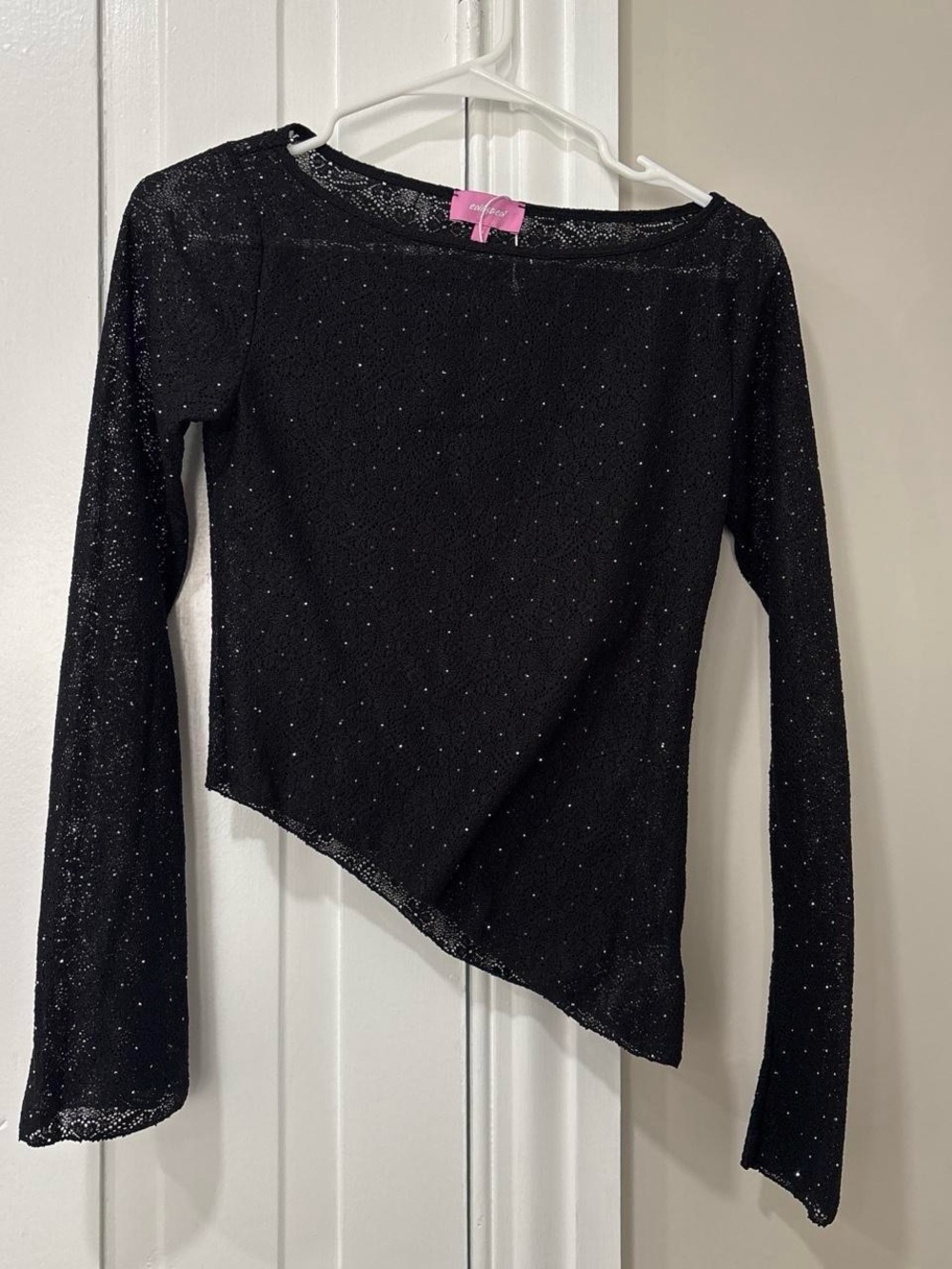 Edikted Black Sparkle Asymmetric Long-Sleeve Top